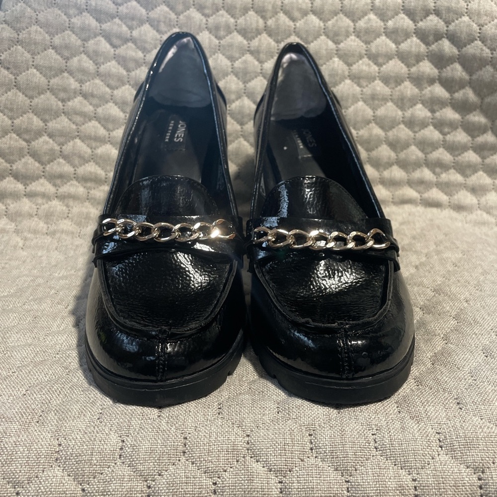 Jones New York Glossy Black Loafers with Silver Accent